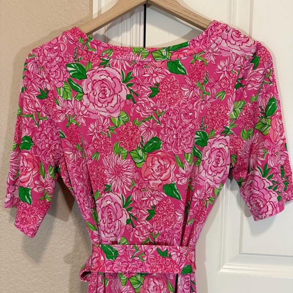 Lilly Pulitzer Silk Dress Daiquiri Pink Green Floral Print Tie Waist Size 10 - Picture 5 of 10